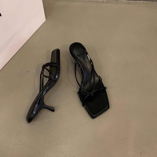 Fairy Beautiful Strap Sandals Women's Summer Outwear 2025 New Thong Sandals Women's Shoes Thin Heel Black High Heel Slippers