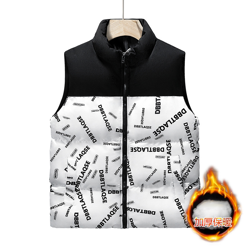 Chaleco de hombro de empuje principal de invierno de costura de algodón sin mangas chaleco de algodón suelto de impresión femenina universal en el clip de collar vertical