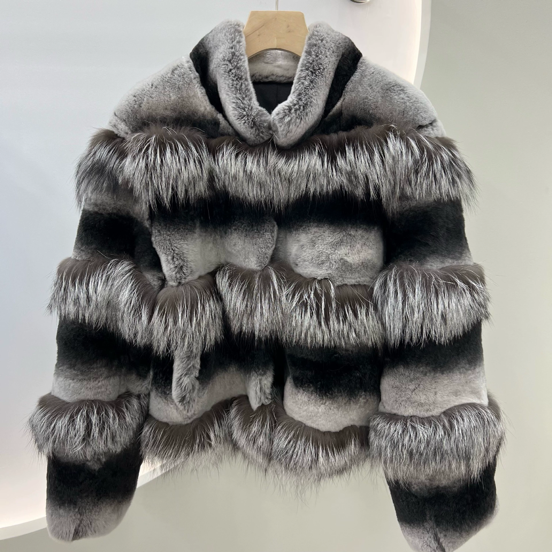 Хайнаньская меховая осень-зима новинка контрастный воротник stood light luxury Totoro лиса норка зайчик мех лоскутный лиса серебристый мех куртка