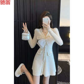 T8Y小香风针织连衣裙女春秋2025新款法式高级感气质收腰修身显瘦
