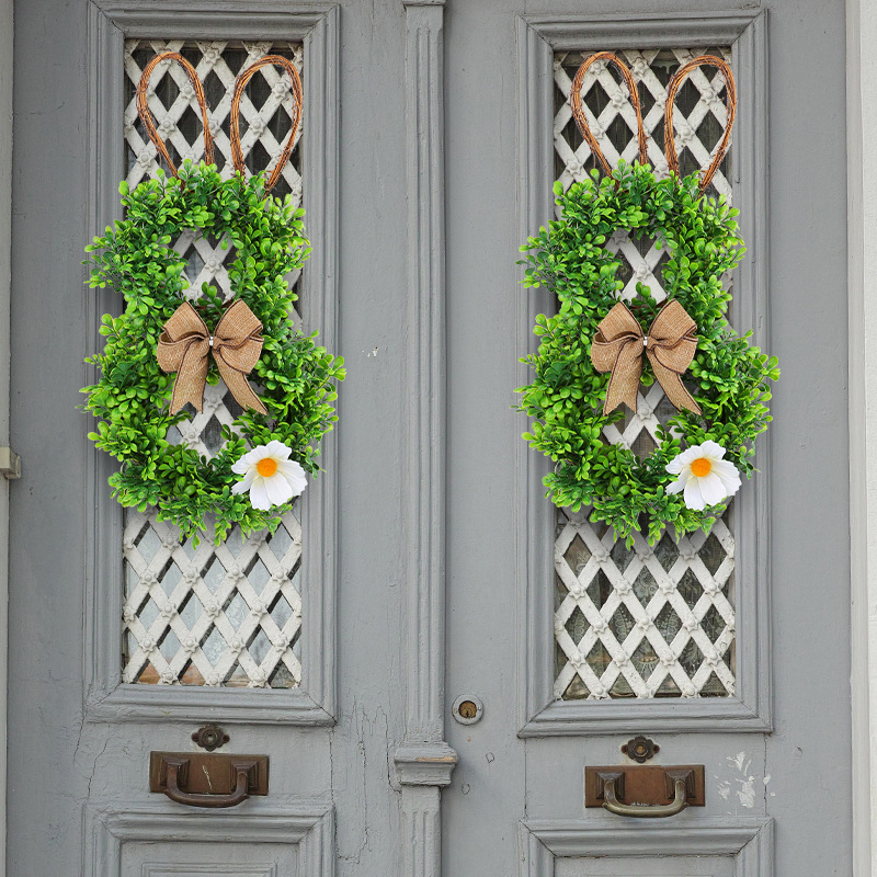2024 transfronterizo nueva Pascua rama muerta Garland patio al aire libre flor artificial puerta colgando creativo conejo flor blanca guirnalda