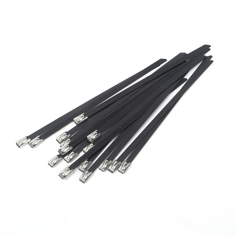 304 plástico-Rociado Acero inoxidable lazo negro 4,6*300 autoblocante de alta temperatura resistente al aire libre metal cable tie paquete