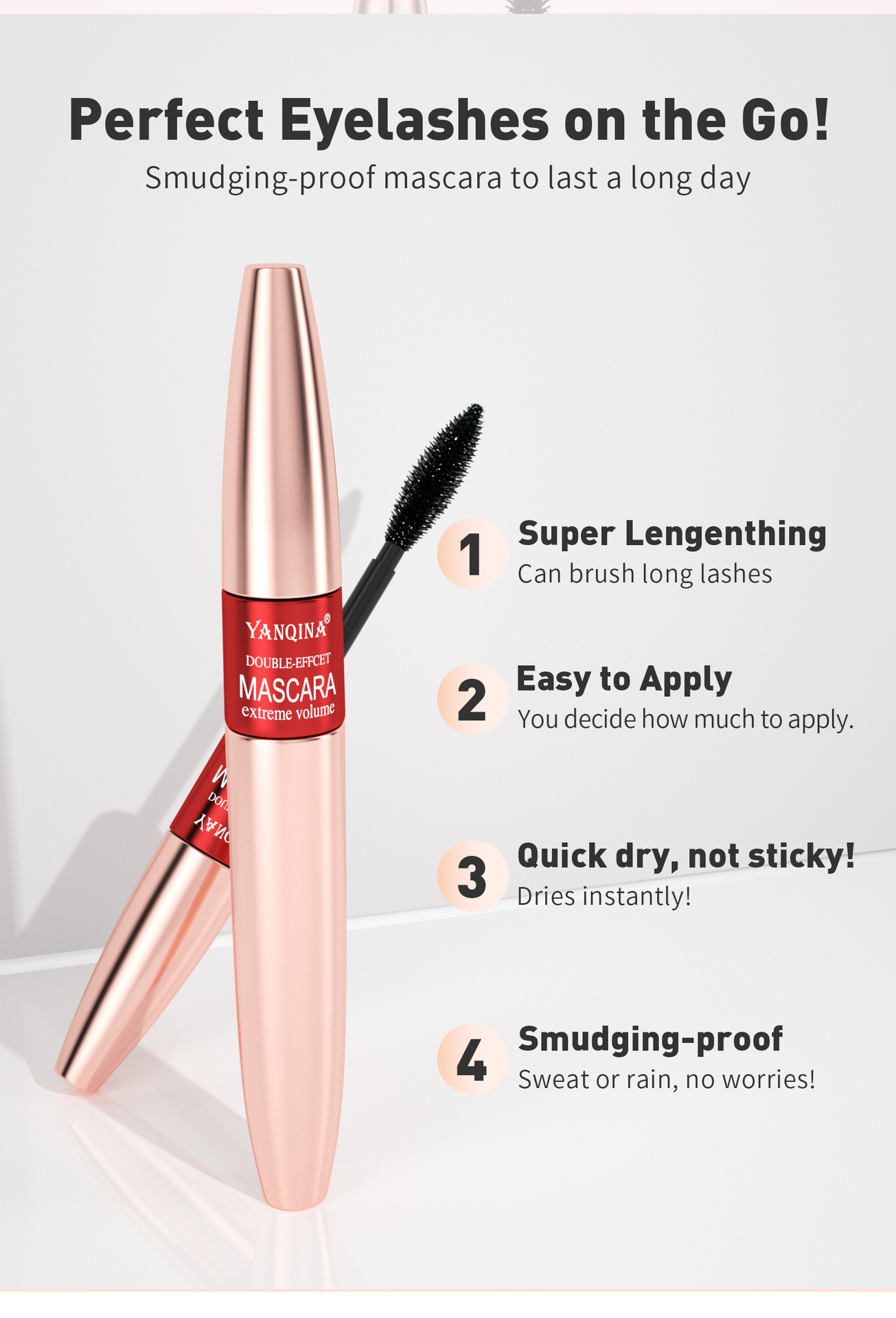 YANQINA Yanqina Dual-Effect Two-in-One Long Mascara is waterproof, naturally thick, curling and does not smudge makeup undefined