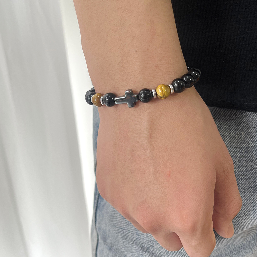 natural stone Material Hip-Hop Retro Round Natural Stone Beaded Handmade Men's Bracelets Men Beaded Bracelets
