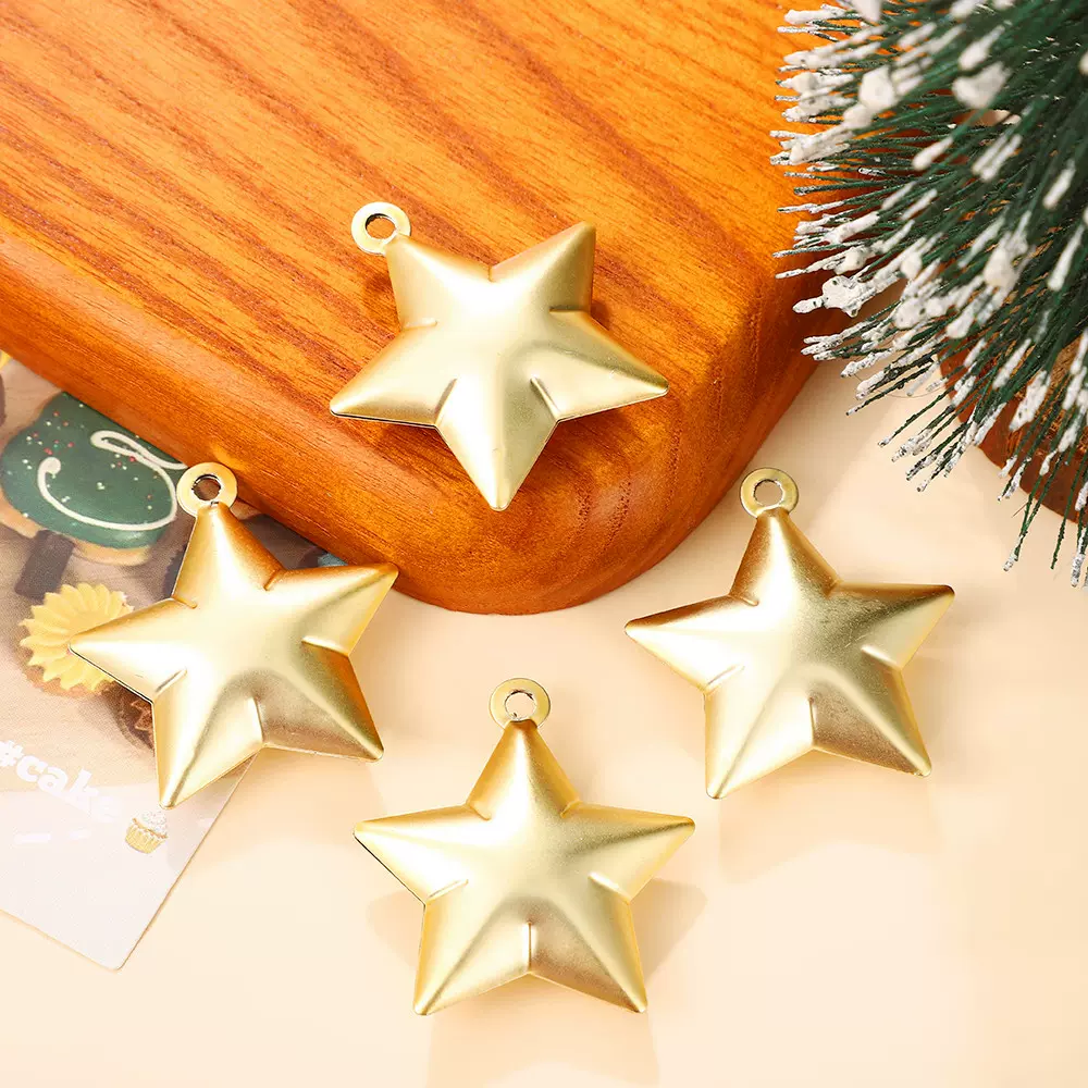 3.5厘米圣诞派对礼盒装饰DIY金属五角星星哑光铃铛新款