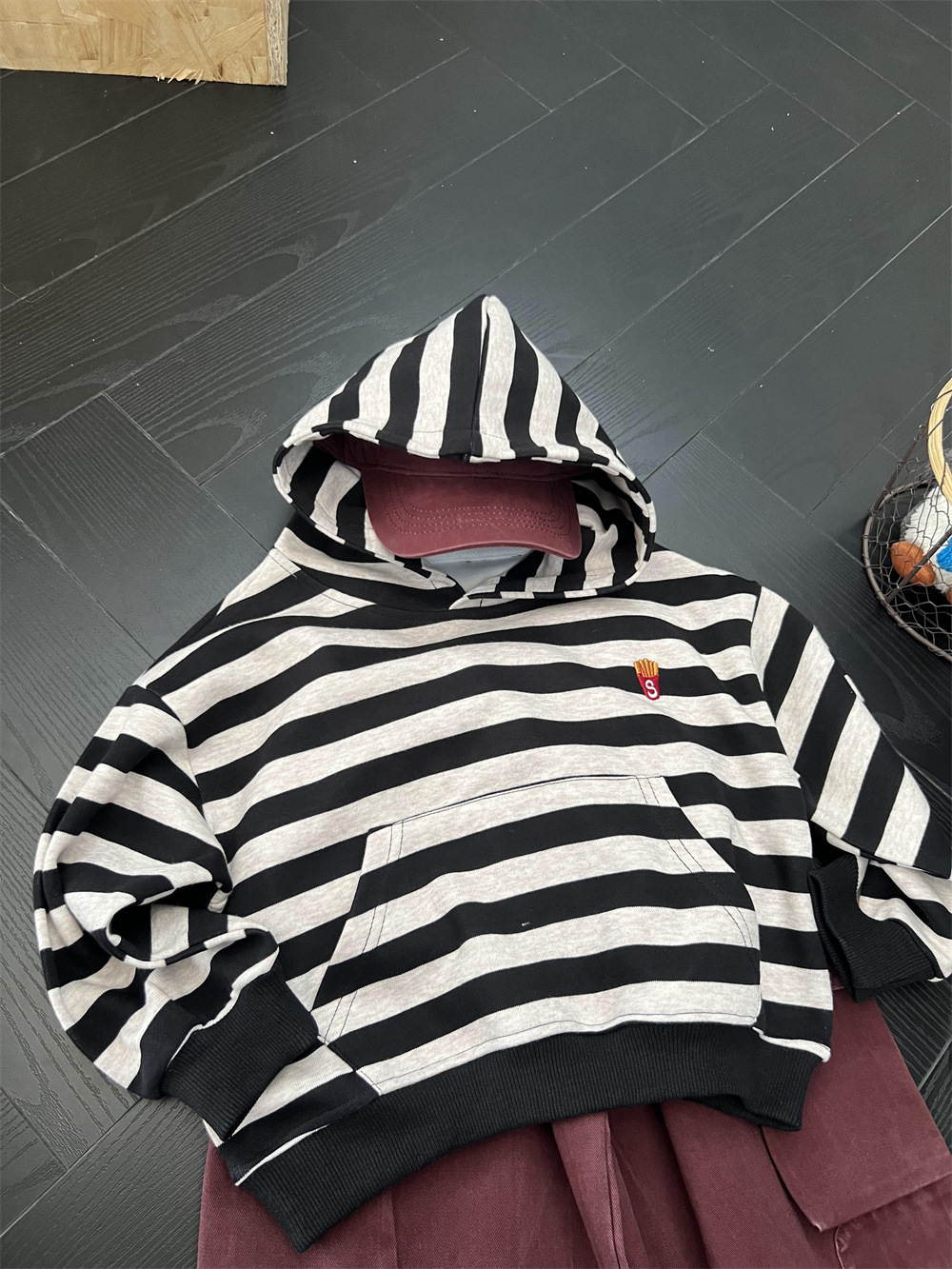 Felpa con cappuccio a righe con patatine fritte americane per bambini, per ragazzi e ragazze, stile autunnale, felpa con cappuccio a maniche lunghe_voghion.com