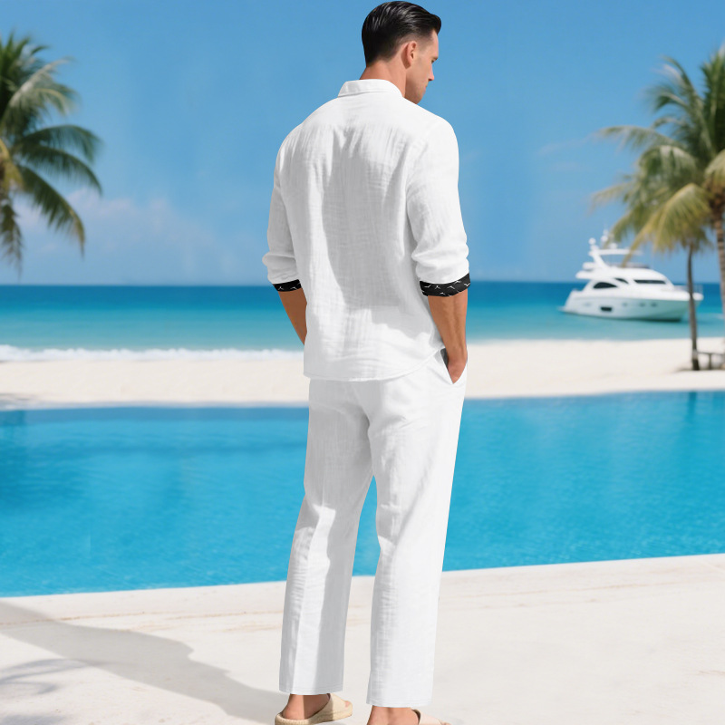 Completo in lino da uomo, set due pezzi stile old money_voghion.com