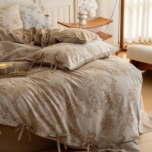 Class A 100% Cotton Double-Layer Yarn Four-Piece Set, 100% Cotton Baby Grade Gauze Cotton Bed Sheet and Duvet Cover, Dyed Retro Bedding