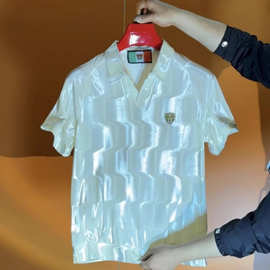 男士夏季欧货印花POLO衫帅气半袖轻奢翻领衬衣商务半袖休闲上衣nn