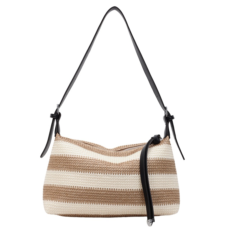Bolso de moda coreano de verano 2026 nuevo bolso de mujer escuela de estilo tejido de paja bolso de hombro bolso de color contraste diario