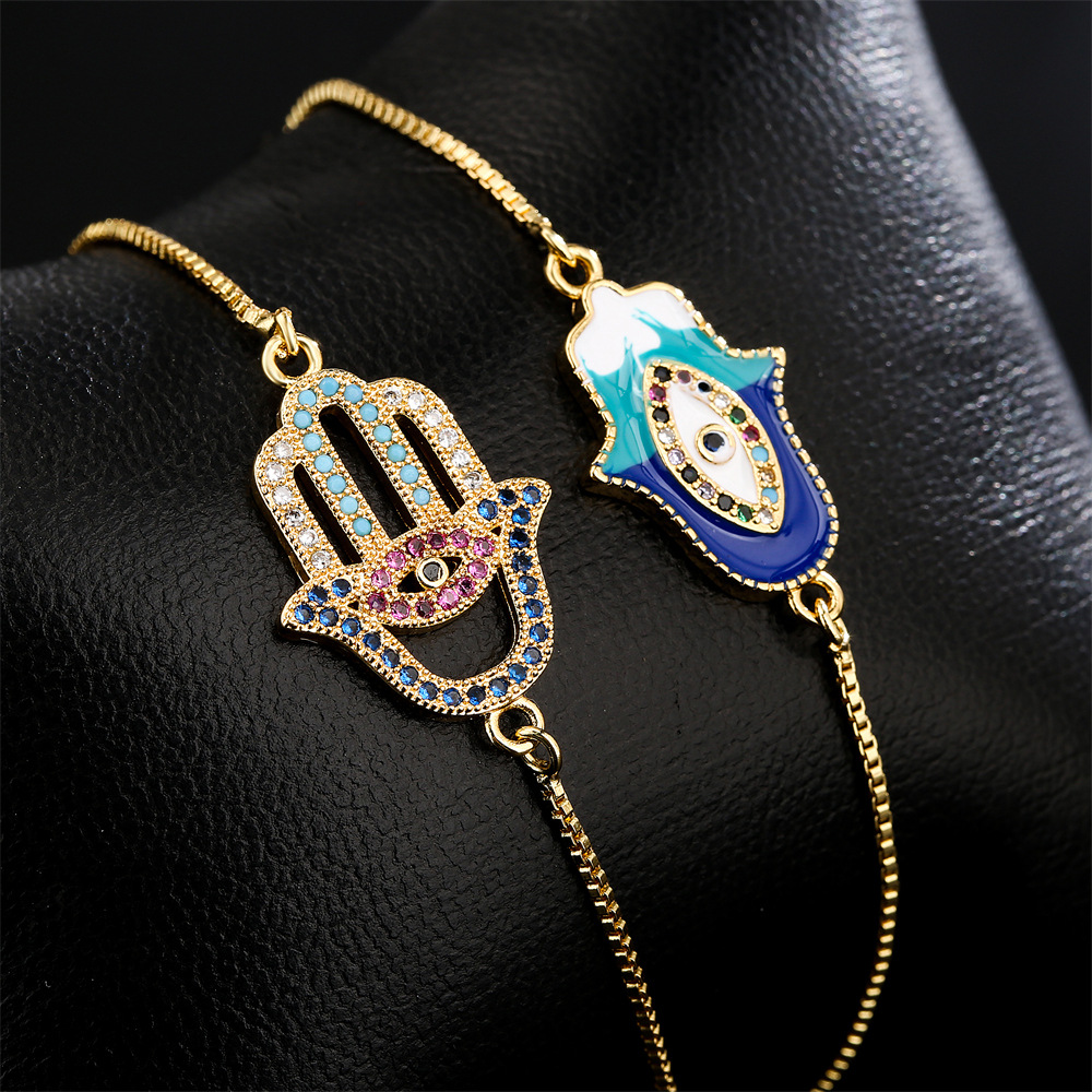 European and American new oil dripping copper microinlaid zircon lucky palm braceletpicture3