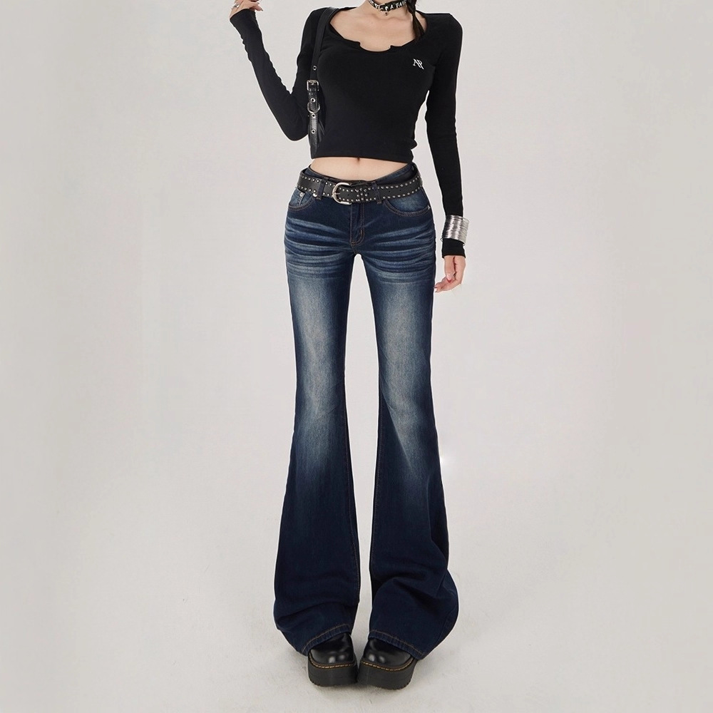 Slim-Fit Low-Rise Flared Jeans for Women, Autumn and Winter, Petite, Low-Rise Straight-Leg Flared Jeans for Women, Autumn