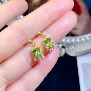 925 silver inlaid natural olivine earrings palace style high-end all-match fashion main stone size 5*7 water drops