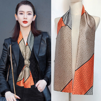 Korean Edition spring and autumn Versatile Satin scarf Korean Edition fashion Scarf double-deck printing Floral Silk scarf