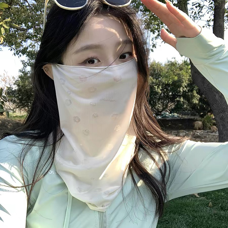 Korean-Style Sweet Cherry Blossom Sun Protection Mask for Women, Summer Cycling 2026 New Model, Sunshade Ear-Hanging Veil, Neck and Face Mask