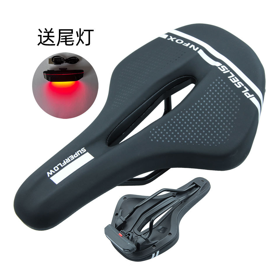 PLSELIS cojín de bicicleta de carretera de montaña con luz trasera sillín de fibra de carbono cojín de asiento suave hueco bolsa de asiento de silicona