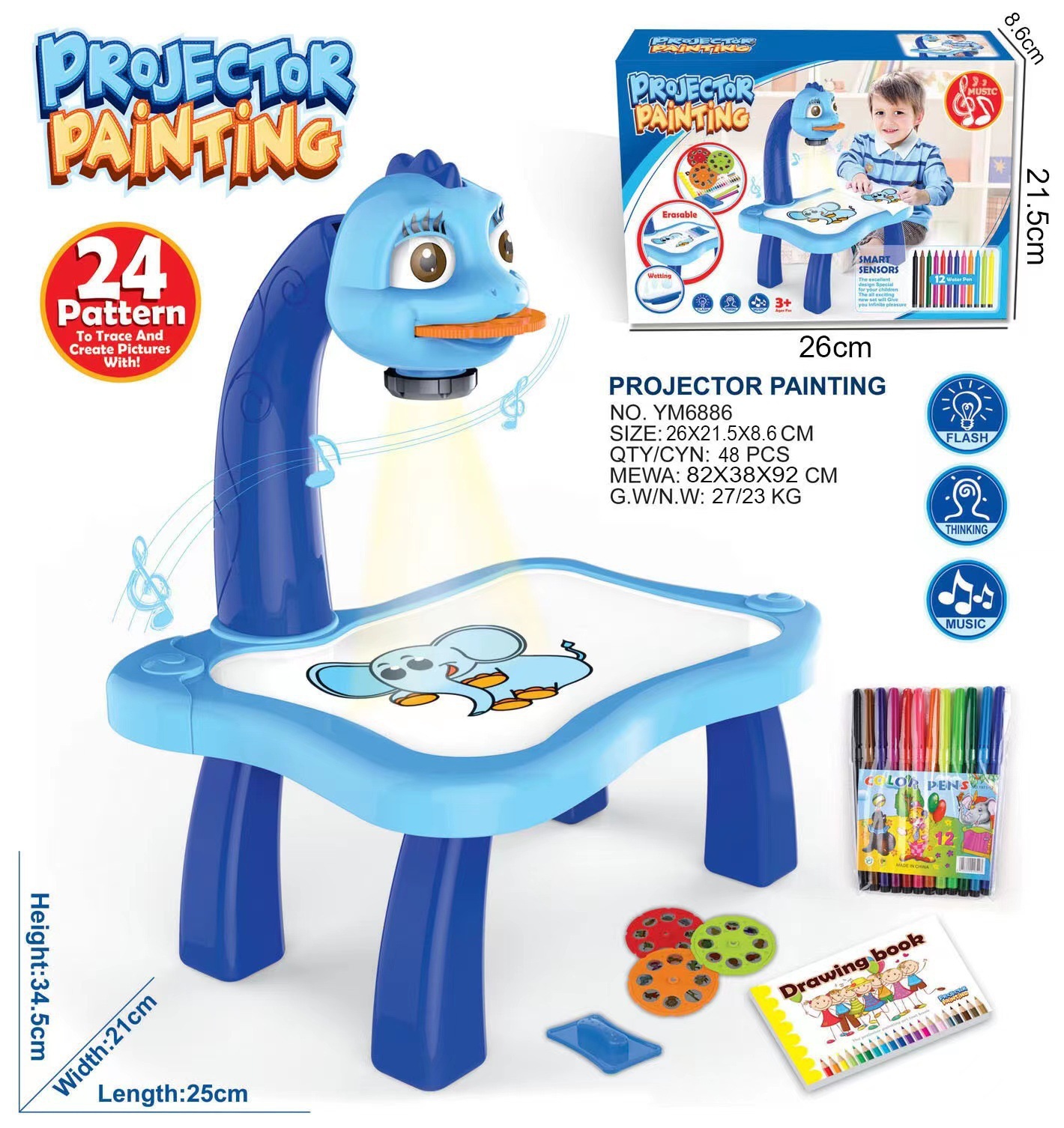 Mesa de proyección azul
