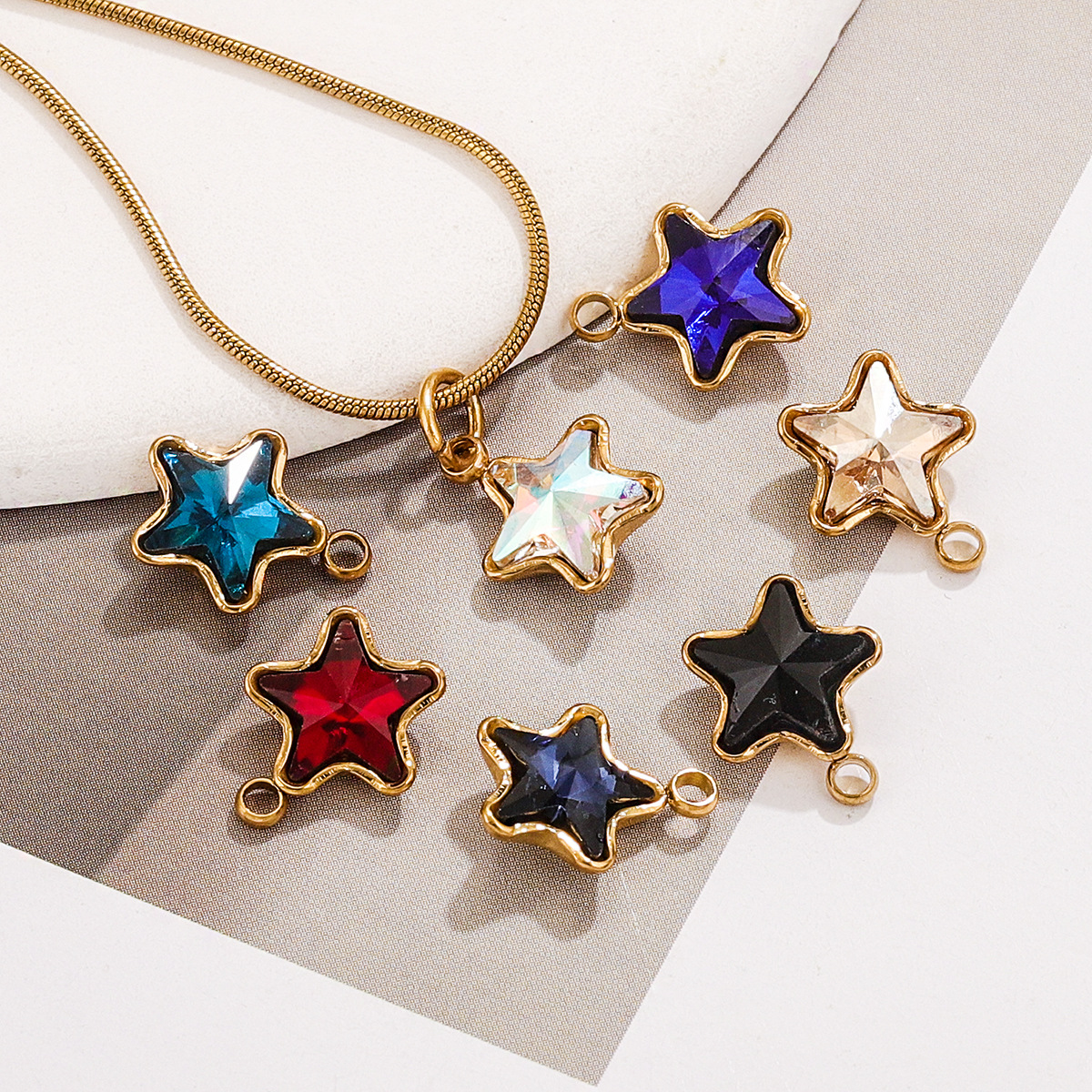 Colgante de cristal de color de acero inoxidable pentacolgante de nuevo collar colgante DIY accesorios joyería