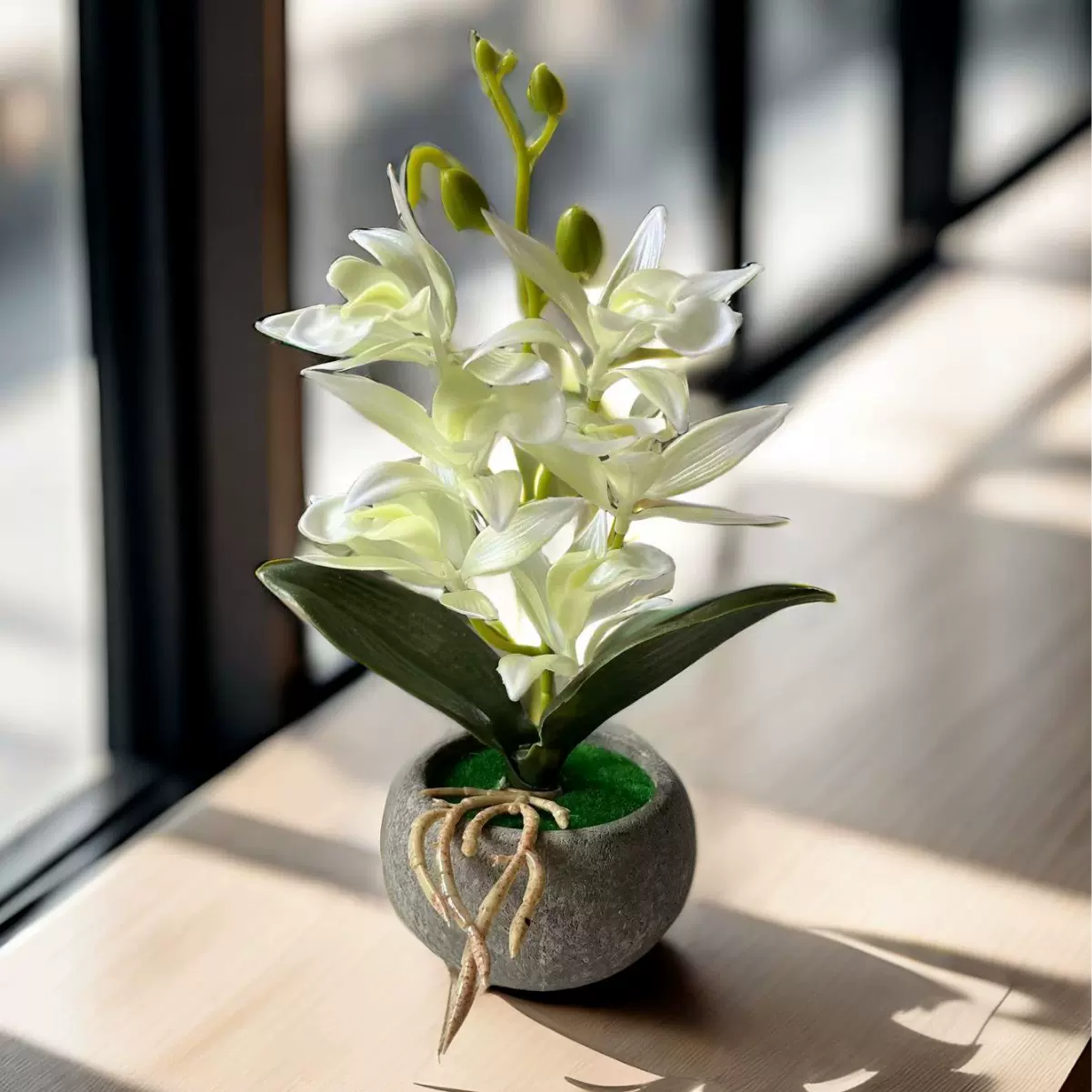 绿植盆栽仿真花假花蝴蝶兰小盆景创意摆件仿真花双叉蝴蝶兰小盆景