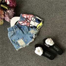 2026宝宝女童夏装牛仔短裤新款童裤热裤子卡通鸭子儿童热裤裤子潮