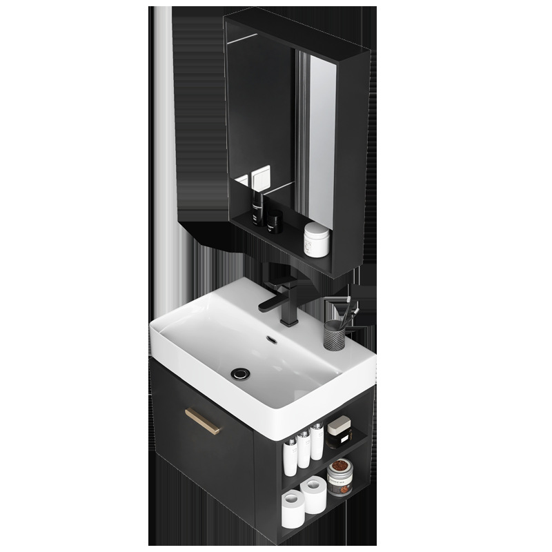 Mueble de baño de madera maciza pequeño apartamento Lado de almacenamiento combinación de gabinete lavabo baño integrado cerámica lavabo
