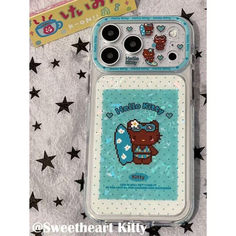 Side pattern mint green and black leather surf cat case suitable for iPhone 17 Pro Max, Apple 16, and 15 Side pattern mint green and black leather surf cat case suitable for iPhone 17 Pro Max, Apple 16, and 15