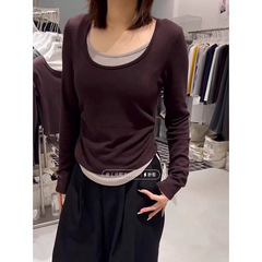 小众设计感个性撞色假两件修身羊绒打底衫女早秋新款韩版气质显瘦