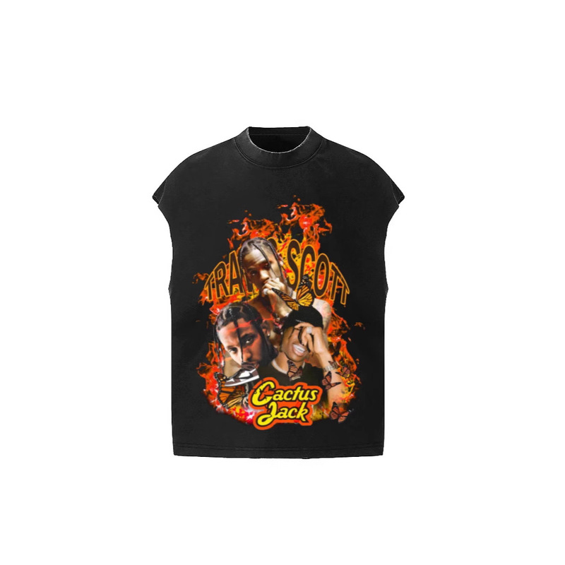 Travis Scott Scott BIG FACE portrait performance band pattern print vintage washed back