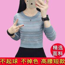 小个子短款毛衣女高腰简约套头圆领洋气春秋季百搭镂空针织打底衫