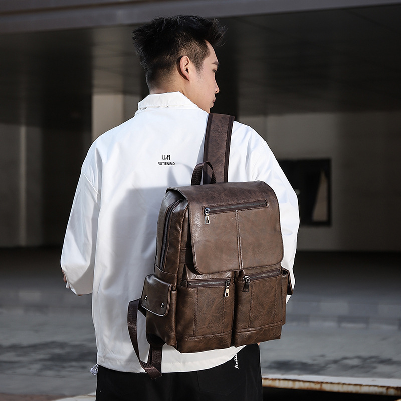 欧美时尚英伦风男士双肩包商务休闲通勤电脑包跨境新款外出旅行包