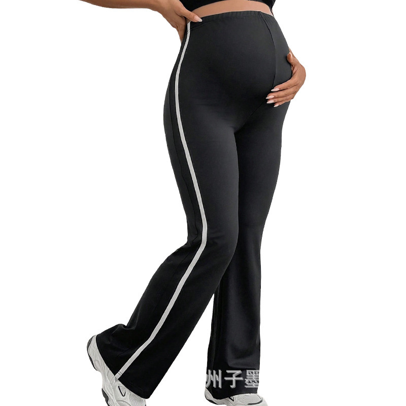 欧美宽松高腰直筒孕妇裤女春秋阔腿裤显瘦镶边长裤新款休闲裤微喇|undefined