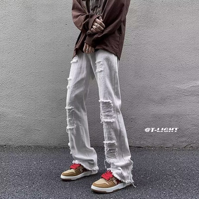 Ripped rough edge micro-la jeans men's summer American fashion brand vibe wind pants high sense slim wholesale