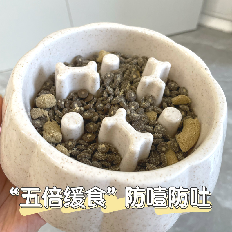 반려동물 밥그릇 질식 방지 슬로우 푸드 그릇 소형 및 중형견용 개밥 그릇 밀짚 재질 넘어짐 방지 슬로우 푸드 그릇
