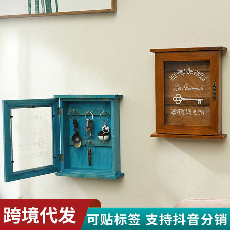 Home Wooden Wall-Mounted Key Storage Box Home Retro Storage Box Dustproof with Door Internet Red Key Storage Hook Home Wooden Wall-Mounted Key Storage Box Home Retro Storage Box Dustproof with Door Internet Red Key Storage Hook