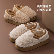 毛毛绒秋冬季保暖居家女鞋情侣棉拖鞋月子包跟室内拖鞋舒适简约男