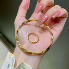 莫比乌斯环手镯女光面铜镀金999戒指实心越南沙金首饰品直播热卖