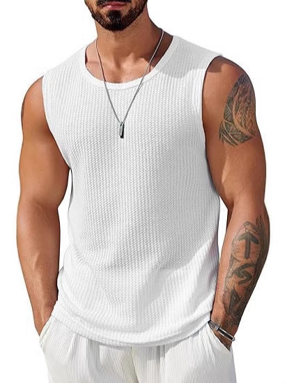 2025 European and American Cross-Border Men's Casual Vest Tops Knitted Sleeveless Tops Breathable Tank Shirts Summer