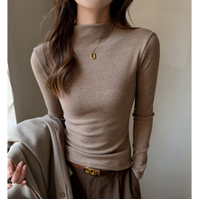 工厂韩系半高领仿羊绒打底衫女秋冬内搭高级感正肩纯色外穿上衣