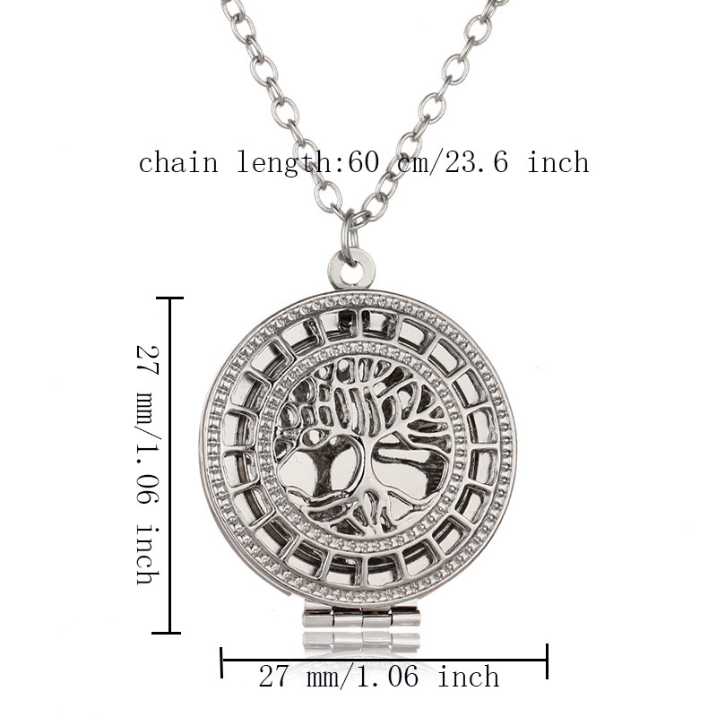 Retro Round Hollow Diamond Lucky Tree Aromatherapy Dispenser Photo Box Pendant Popular Perfume Sweater Chain Necklace display picture 1