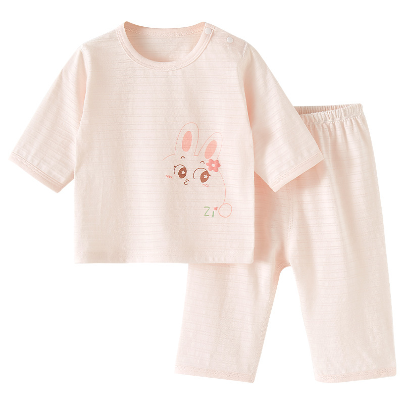 Baby summer set de algodón delgado de manga media para niños y niñas aire acondicionado de verano de dos piezas set de ropa de bebé