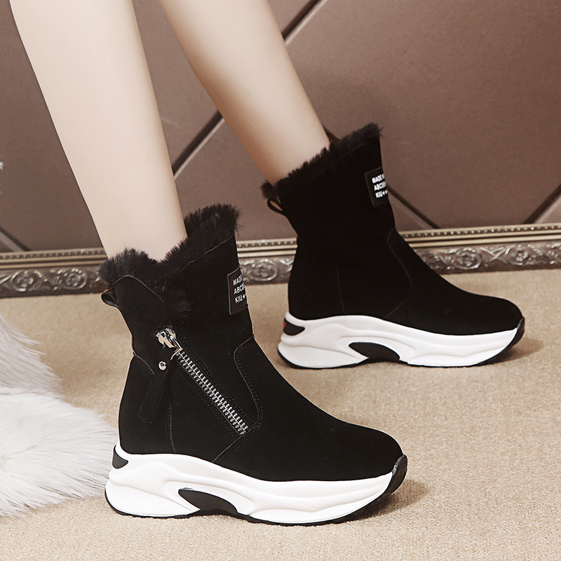 Winter New Round Toe Fleece Warm Side Zipper Low Bottom Casual Student Women's Snow Boots