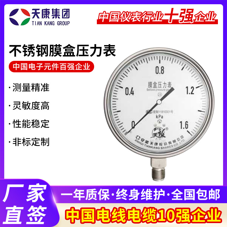 安徽天康不锈钢膜盒压力表YE-100,YE-100B