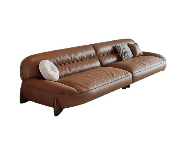 Sofá de cuero para sala de estar pequeño tipo retro sofá de fila recta para uso doméstico simple sofá de cuero combinado tipo de salchicha