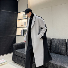 冬季新款韩版时尚男风衣个性设计感拼色走秀造型休闲毛呢大衣外套