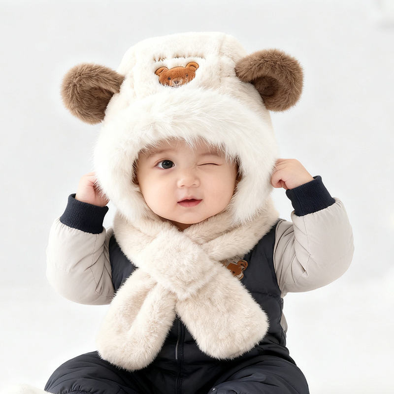 Sombreros para niños bufandas de invierno para niños gorras de peluche para bebés gorras de oído a prueba de viento 5 nuevos image 4
