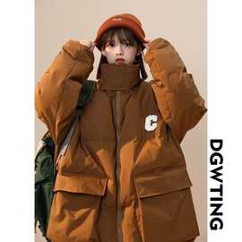 2022冬季立领日系拉链文艺街头棉衣直筒型字母时尚长袖棉服ins女