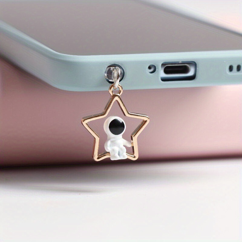 Star Stereo Astronaut Moon Pendant Mobile Phone Universal Dust Plug Data Cable Charging End Socket Couple Pendant