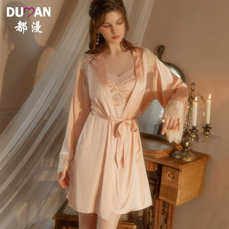 Silky quality lace bathrobe, silk pijama for bride