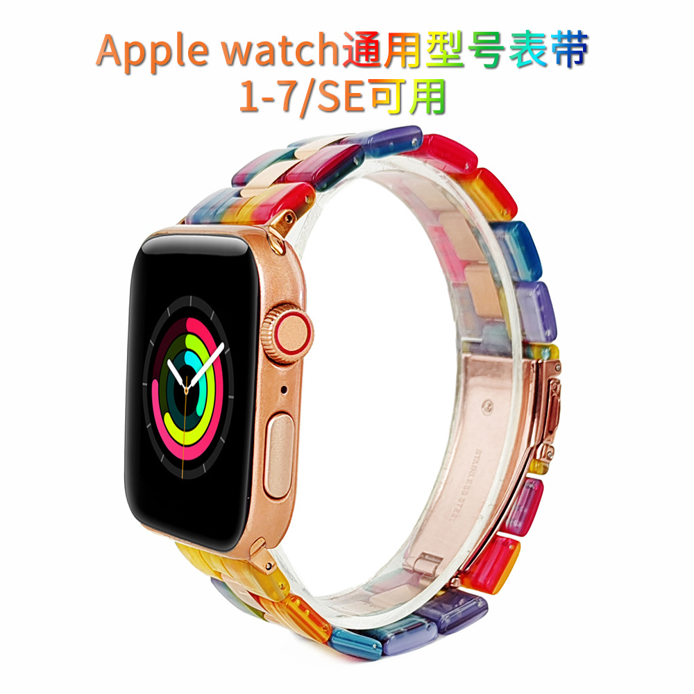 源头工厂新款树脂三珠带中间钢粒真空电镀IP适用于苹果iwatch手表