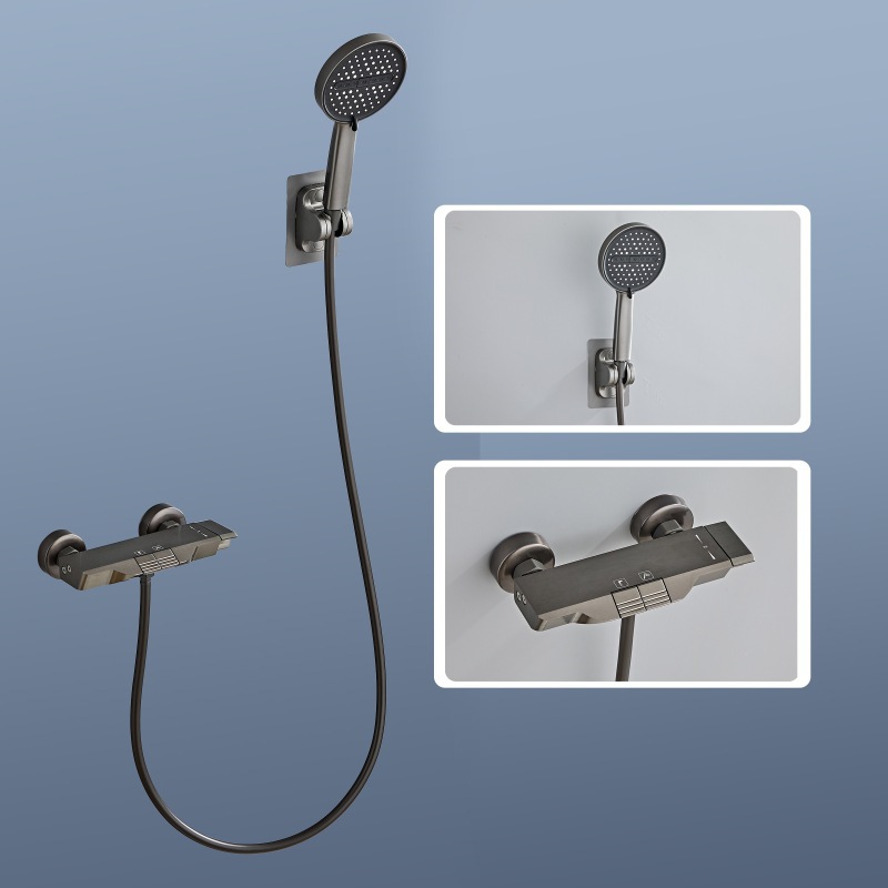 Juego completo de cabezal de ducha presurizado con pantalla digital tipo tecla de piano color gris metalizado, sistema de ducha multifuncional resistente al desgaste con temperatura constante